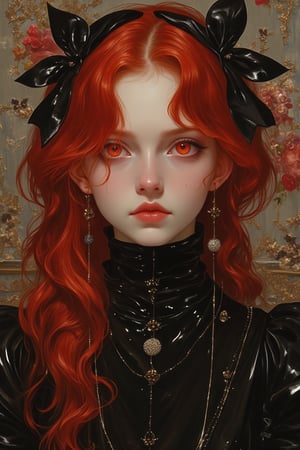 score_9, score_8_up, score_7_up, score_6_up, masterpiece,best quality,illustration,style of Realistic portrait of dark Goth Casual Girl,Red Hair,Red eyes,glossy skin,