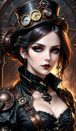 score_9, score_8_up, score_7_up, score_6_up, masterpiece,best quality,illustration,style of Realistic portrait of dark Gothic  Steampunk Girl,upper_body