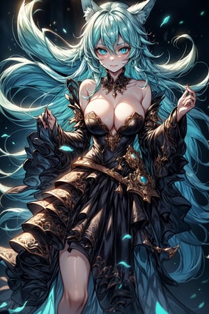 {{{masterpiece}}}, {{{best quality}}}, {{{ultra-detailed}}}, {cinematic lighting}, {illustration}, 1girl, (cyan eyes:1.5), knight, (white hair), bare shoulders,  fox, bangs, (black shirt:0.5), sexy ass, sexy breasts, cleavage, pretty face, pretty eyes, nice hands,  perfect body,PixelArt,bare body,cool,white wind,no closing,Animal ear,no_humans,scenery,（white hair）,1 girl