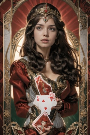 Queen of hearts, playing card, poker card, queen of hearts new art, Asian queen, beautiful face, image real, like in poker cards,big busty, Straight hair, 