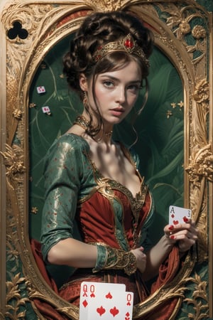 Queen of hearts, playing card, poker card, queen of hearts new art, Asian queen, beautiful face, image real, Half a body up and inversely another like in poker cards,