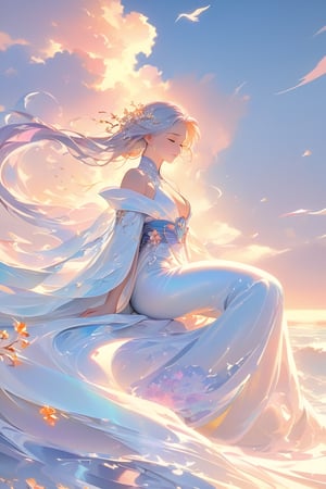 Create a highly detailed, ethereal illustration of a graceful woman lying in serene repose. She is adorned in flowing, elegant robes in shades of soft blue and white, with intricate floral patterns and delicate embroidery. Her hair cascades around her, interwoven with decorative ornaments and flowers, creating a harmonious blend with the surrounding environment. Bluebirds gracefully fly around her, adding a touch of enchantment to the scene. Her eyes are closed, and her expression is peaceful, evoking a sense of tranquility and dreaminess. The overall composition captures a timeless, otherworldly beauty, reminiscent of a serene and mythical realm, natural beauty, and timeless grace, 8k, masterpiece, ultra-realistic, best quality, high resolution, high definition, Chinese style, asian woman, wave, top quality, mystery, oil painting, crazy details, complex composition, strong colors, science fiction, transparency, dynamic lighting Ink style, grayscale, pastels, mysterious atmosphere, delicate brushstrokes, frontal composition, wind and clouds, Dynamic shots of flowing ink: Photorealistic masterpieces in 8k resolution: Aaron Hawkey and Jeremy Mann: Intricate fluid gouaches: Jean Bart tiste monger: Calligraphy: Cene: Colorful watercolor art, professional photography, volumetric light maximization photography: by marton bobzert: complexity, refinement, elegance, vastness, fantasy, dark composites, octane rendering, DonMASKTexXL, painted world in 8k resolution concept art, Fantasy Art, Oil Painting, Kabuki, Impressionist PaintingJapanese style, white cat, wave, top quality, mystery, oil painting, crazy details, complex composition, strong colors, science fiction, transparency, dynamic lighting Ink style, grayscale, pastels, mysterious atmosphere, delicate brushstrokes, frontal composition, wind and clouds, Dynamic shots of flowing ink: Photorealistic masterpieces in 8k resolution: Aaron Hawkey and Jeremy Mann: Intricate fluid gouaches: Jean Bart tiste monger: Calligraphy: Cene: Colorful watercolor art, professional photography, volumetric light maximization photography: by marton bobzert: complexity, refinement, elegance, vastness, fantasy, dark composites, octane rendering, DonMASKTexXL, painted world in 8k resolution concept art, Fantasy Art, Oil Painting, Kabuki, Impressionist Painting
Chinese style, asian woman, wave, top quality, mystery, oil painting, crazy details, complex composition, strong colors, science fiction, transparency, dynamic lighting
Ink style, grayscale, pastels, mysterious atmosphere, delicate brushstrokes, frontal composition, wind and clouds,
Dynamic shots of flowing ink: Photorealistic masterpieces in 8k resolution: Aaron Hawkey and Jeremy Mann: Intricate fluid gouaches: Jean Bart tiste monger: Calligraphy: Cene: Colorful watercolor art, professional photography, volumetric light maximization photography: by marton bobzert: complexity, refinement, elegance, vastness, fantasy, dark composites, octane rendering, DonMASKTexXL, painted world in 8k resolution concept art, Fantasy Art, Oil Painting, Kabuki, Impressionist Painting