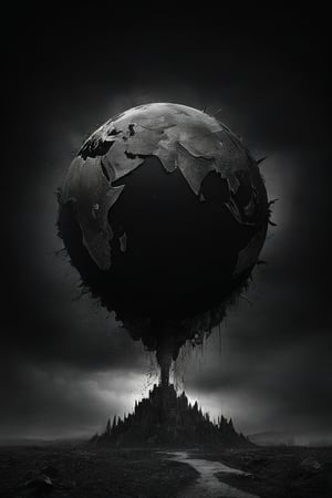 The world destroyed,
dark art style illustration, black theme