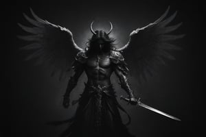 Angel with sword fight devil
dark art style illustration, black theme