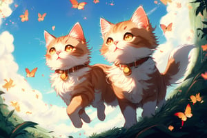 two cats floating in time, anime style, ghibli studio art style