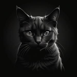 sad cat, dark art style illustration. Black theme