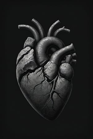 heart of stone,
dark art style illustration, black theme