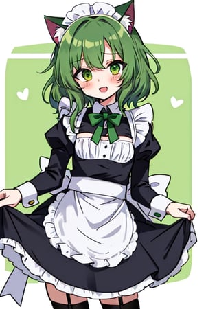 cat_ears,tiny_female,green_hair,messy_hair,lolicon,tiny_breasts,maid_outfit