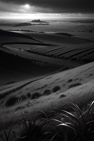 A Dead Devasted Field,black_and_white,dark,gray land