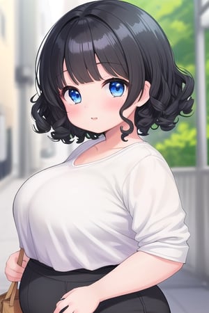 chubby_female,cute,black_hair,curly_hair,short_hair,blue_eyes