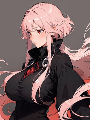 (masterpiece:1.2, best quality), (complete body), long and pink platinum hair, red eyes, firemage, huge big breasts, perfil side
