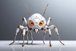 (((background:white))), 1ant, product mock up,((6 ant legs)), surreal and complex futuristic white ant, mechanical,((light orange eyes)),body color white and metal silver, precise details, cyberpunk, central, cinematic lighting, 8k, extreme long shot,pixel_art,Cybermask,DonMD3m0nXL, side,