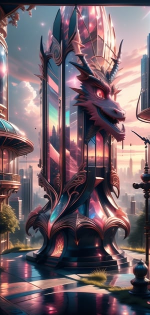 (Extremely detailed CG unity 8k wallpaper), (((Masterpiece))), (((Best Quality))), ((Ultra-detailed)), (Best Illustration), (best shadows), ((an extremely delicate and beautiful)), Dynamic Angle,  A dragon made of psychedelic crystals reflecting different colors on a 100 storied building, crystal dragon on a building in a skyscraper city, (detailed light), cinematic lighting, modern city, night sky, starry sky, ((dragon carving on the skyscraper)), (sketchpad),(Shine), EpicSky, Landscaper, DonMBl00mingF41ryXL, glitter, cinematic