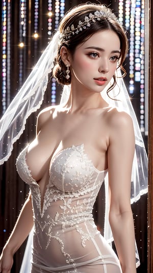 (best quality,masterpiece:1.2),ultra detailed,(photo realistic:1.4),seethrough_wedding_dress,(shining_sparkle_background:1.3)