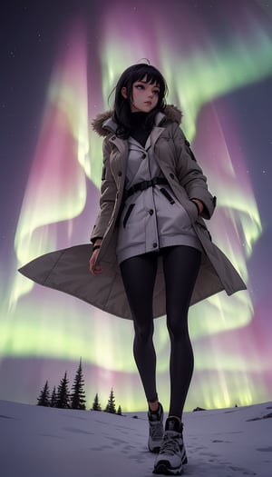 (best quality, masterpiece:1.2),ultra detailed,1girl,fluffy coat,northern_lights