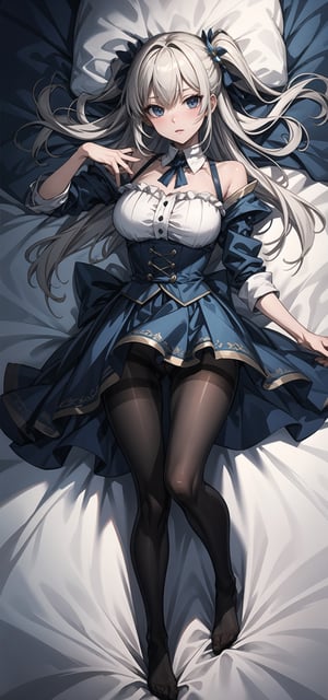 (best quality,masterpiece:1.2),ultra detailed,1girl,pantyhose,white sheets,dakimakura_cover