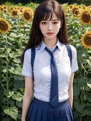 (best quality,masterpiece:1.2),ultra detailed,(photo realistic:1.4),high_school_girl,sunflower_background,