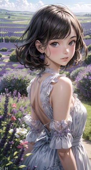 (best quality, masterpiece:1.2),ultra detailed,(photo realistic:1.4),1girl,lavender_field_background