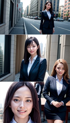 (best quality, masterpiece:1.2),ultra detailed,(photo realistic:1.4),4Girls,business suit,mini skirt,lite smile
