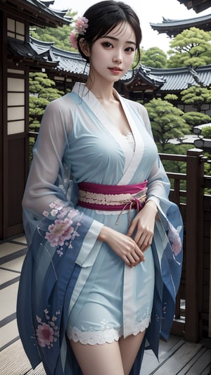 (best quality,masterpiece:1.2),ultra detailed,(photo realistic:1.4),solo,cute girl,upper body,(see-through)_((short))_kimono