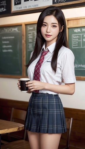 (best quality, masterpiece:1.2), ultra detailed,(photo realistic:1.4),1girl,school uniform,short skirt,coffee shop,cute_jk