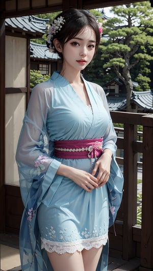 (best quality,masterpiece:1.2),ultra detailed,(photo realistic:1.4),solo,cute girl,upper body,(see-through)_((short))_kimono