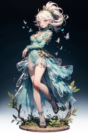 (masterpiece, best quality:1.1), ghibli style, solo ,Orgasm,weiboZH,TinkerWaifu (masterpiece), best quality, expressive eyes, perfect face, big breasts and nipples, skinny, transparent glass bottle body, glass girl, transparent, white hair, pink and blue eyes, green leaves in hair, white dress with blue jewelry, full body