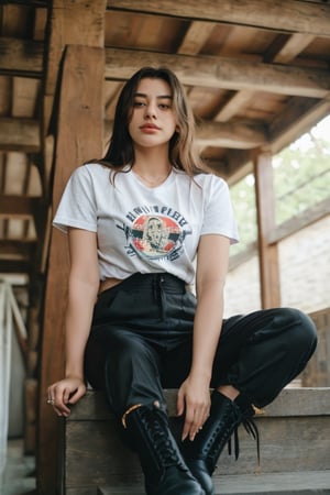extremely realistic and detailed, a mix between Bae Suzy and Kajol, attractive blonde, wearing t-shirt, black trim glasses, short_pants, boots, Photo shot with Canon EOS RS and RF 56mm f/1.2L USK Lens, prompt engineered by Maurixxin, she is showcasing her slim body, She has perfect fingers and no deformation on both hands,m4d4m,Detailedface