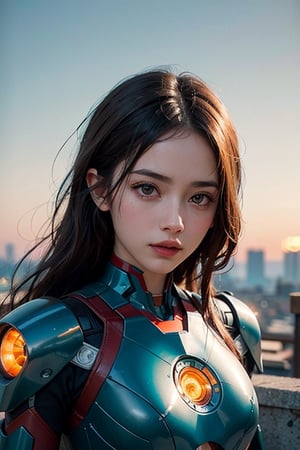 (masterpiece), (extremely intricate:1.3), (realistic), portrait of a colombian young  woman , the most beautiful in the world, futuristic armor similar to IRON MAN and PACIFIC RIM, (Sneaky, stylish and modern armor), hyper tech armor for women, upper body, outdoors, intense sunlight, city ​​of the future, cyber punk year 2090, professional photograph of a stunning woman detailed, sharp focus, dramatic, award winning, cinematic lighting, , volumetrics dtx, (film grain, blurry background, neon light city, blurry foreground, bokeh, depth of field, sunset, motion blur:1.3), chainmail,exposure blend, medium shot, bokeh, (hdr:1.4), high contrast, (cinematic, teal and orange:1.4), (muted colors, dim colors, soothing tones:1.3), low saturation,JP_MODELS, , 
