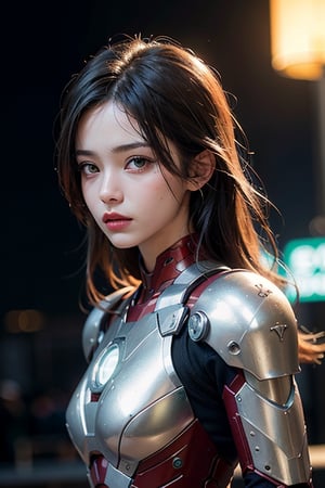 (masterpiece), (extremely intricate:1.3), (realistic), portrait of a young latin woman , the most beautiful in the world, futuristic armor similar to IRON MAN, (Sneaky, stylish and modern armor), hyper tech armor for women, upper body, outdoors, intense sunlight, city ​​of the future, cyber punk year 2090, professional photograph of a stunning woman detailed, sharp focus, dramatic, award winning, cinematic lighting, , volumetrics dtx, (film grain, blurry background, neon light city, blurry foreground, bokeh, depth of field, sunset, motion blur:1.3), chainmail,exposure blend, medium shot, bokeh, (hdr:1.4), high contrast, (cinematic, teal and orange:1.4), (muted colors, dim colors, soothing tones:1.3), low saturation,JP_MODELS, , 
