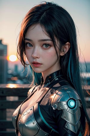 (masterpiece), (extremely intricate:1.3), (realistic), portrait of a girl, the most beautiful in the world, (futuristic armor), metal reflections, upper body, outdoors, intense sunlight, far away castle, cyber punk year 2090, professional photograph of a stunning woman detailed, sharp focus, dramatic, award winning, cinematic lighting, , volumetrics dtx, (film grain, blurry background, neon light city, blurry foreground, bokeh, depth of field, sunset, motion blur:1.3), chainmail,exposure blend, medium shot, bokeh, (hdr:1.4), high contrast, (cinematic, teal and orange:1.4), (muted colors, dim colors, soothing tones:1.3), low saturation,JP_MODELS, , 
