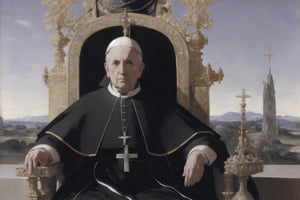 Mech portrait of the pope sitting in throne, highly detailed, by velazquez + van eyck 