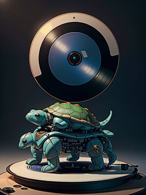 matte painting of a cute alien scout ship buried a pond, 4 k a turtle plushie on top of a vinyl record player, 30mm, by Noah Bradley trending on ArtStation, deviantart, high detail, stylized portrait sexy boobs