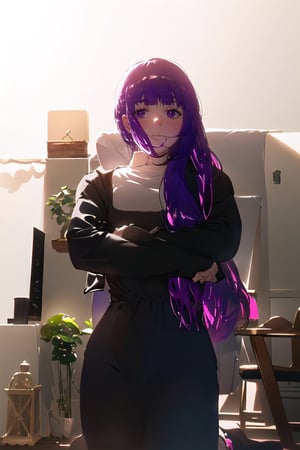 1girl, fern, blush, mature female, (solo focus:1.2), purple hair, (blunt bangs:1.2), long hair,

SLE, gradient background, plants, bright, (white theme:1.3), (subsurface scattering, global illumination, lighting, noon:1.2), 

(masterpiece, best quality,PIXIV:1.3), (beautiful and detailed and aesthetic:1.2),