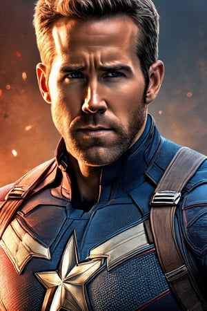 ultra-detailed, Ryan Reynolds as captain America, marvel, Ryan Reynolds actor, ultra realistic face, intricate facial details, pores, hairs, dangerous, angry, violent, agressive, (extremely intricate:1.3), (realistic), high-quality cell-shaded illustrations, dynamic pose, high contrast, vibrant, cyberpunk, hyperrealistic, futuristic, perfect anatomy, centered, freedom, soul, approach to perfection, cell shading, 4k, cinematic dramatic atmosphere, watercolor painting, global illumination, detailed and intricate environment, art station, concept art, fluid and sharp focus, volumetric lighting, cinematic