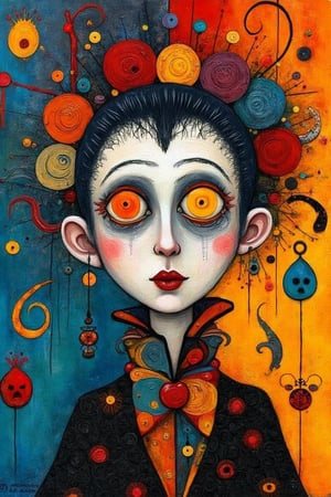 Vampire, whimsical folk art in the style of Julia pott Quentin Black Kandinsky 