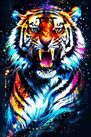 masterpiece, high quality realistic, realistic aesthetic photo, sharp forcus, vibrant colors,  beautiful tiger face, open mouth, ,DonMF41ryW1ng5XL,ink