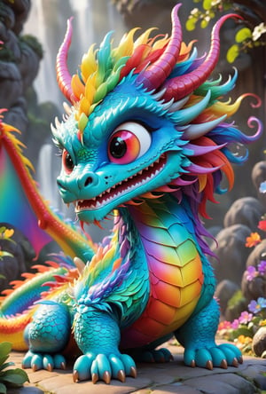 cute colorful, rainbow  Chinese dragon.  disney style 