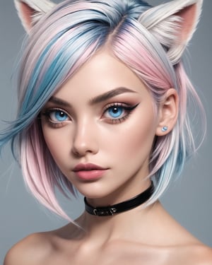 (masterpiece:1.1), (best quality:1.1), 1girl, black-hair, (3-color_hair,: light_blue_hair, white_hair, pink_hair), foxy_eyes, light_blue_eyes, makeup, (dark-nude lipstick, black eyeliner)