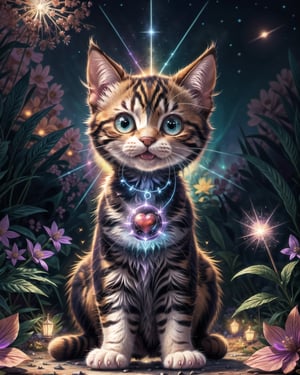 (dynamic pose:1.2),(dynamic camera),close-up cute adorable cute mage kitten made as constellation in a bioluminescent violet red love garden, explosion of cuteness, RAW photo, full sharp, (FullHD epic wallpaper) 8k uhd, dslr, soft lighting, high quality, film grain, Fujifilm XT3