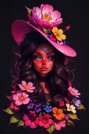 score_9, score_8_up, score_7_up,  beautiful flower, black background, glowing multicolored petals, extravagant hat    expressiveh,  art style