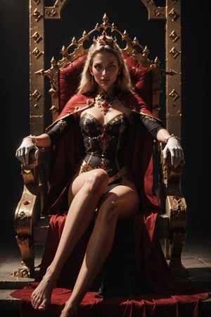score_9, score_8_up, score_7_up,  1girl, queen, sitting on a throne, royal outfit, ornate clothes, in a royal palace, black clothes, red capes, white accent, white trim, golden crown, white gloves, one foot up, foot towards viewer, toes   concept art, realistic  expressiveh  ,Expressiveh,3D