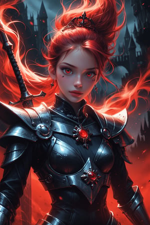 Photorealistic, super fine illustration, highly detailed, dynamic angle, beautiful detailed, 8k, In a steampunk world, in a dark castle, a dark knight (holding a giant claymore greatsword) posing, red hair, ultra dynamic pose,. intricately designed dark knight armour, oozing with fluorescent purple energy. swirling red flame motion effect, her hair flowing in the wind, her figure standing in an eerie atmosphere resembles an great evil of the future. studio light, diffuse light, Sgraffito, soft pastel touch, overexposure oil painting on canvas, impressionist, sfumato, chiaroscuro, insanely intricate details, extremely sharp focus, whimsical surrealistic dreamscape, maximalism, Rembrandt lighting, unique artistic composition, terragen, phi ratio, Fabonacci, Siloa
OverallDetailXL     detailmaximizer 