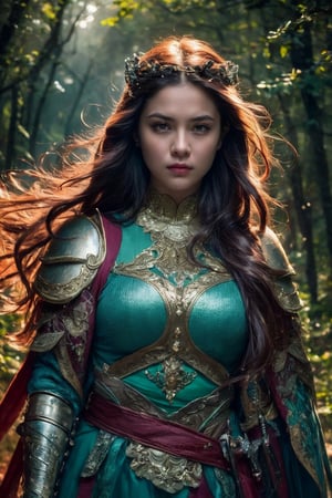 (masterpiece,  best quality),  (Soft light), ((A  warrior woman standing alone at forest at dark,(she is holding a big green sword,blade is glowing in green,she is holding the sword upside down), green leaves flowing around, (she is wearing a dark metal armour), green eyes,  (blood on forhead), long elegant straight hair,hair flowing in the wind, photorealistic,  ))lluminated in a photorealistic face,  extremely high-quality RAW photograph, detailed background,  intricate,  Exquisite details and textures,  highly detailed,  ultra-detailed photograph,  warm lighting,  detailed skin,  detailed eyes,  outdoors, dark night,  cinematic light,  film still, Movie Still,  Film Still,  Cinematic,  Cinematic Shot,  Cinematic Lighting, long shot,
