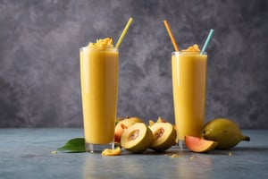 a banana and mango drink, cool background,