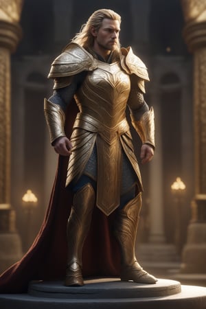 Masterpiece of Midgardian majesty: a majestic figure stands tall in the heart of Midgard, bathed in soft, golden light. Every intricate detail, from the finest armor plating to the wispiest strands of hair, is rendered with exquisite realism (1.75) and high-resolution precision. The subject's full body is depicted in 64k glory, showcasing the artistry of this magnificent illustration.