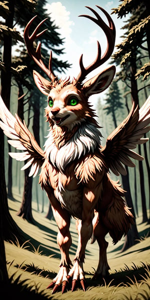 (CGI image of a Wolpertinger:1.65), animal, (majestic creature), (the Wolpertinger's fur, created with exquisite details:1.25), (the Wolpertinger's green eyes glow:1.31), (the Wolpertinger stands gracefully on a wide meadow:1.1), (the Wolpertinger has antlers on his head:1.5), (Blender CGI software that can create breathtaking photorealistic scenes:1.2), (surrounded from the quiet beauty of the forest:1.1), (highly detailed landscape:1.25), (the captivating look of the Wolpertinger:1.1), (the Wolpertinger's hind legs are duck feet:1.25), (the Wolpertinger has 2 angel wings:1.85), beautiful color correction, Unreal Engine,


(masterpiece, best quality, high resolution, 64k, highly detailed, intricate), illustration, (realistic:1.75), (realistic design:1.5), perfect details, soft light, more details, 3D style,
/GC\