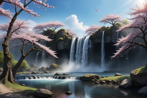 outdoors, sky, day, water, tree, blue sky, no humans, cherry blossoms, nature, scenery, waterfall


High resolution, extremely detailed, atmospheric scene, masterpiece, best quality, high resolution, 64k, high quality, UHD, /GC\