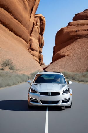 (8k, 3D, UHD, highly detailed,The Pontiac Silver Streak open door desert texas santa fe type road on shine car RUN GO ROAD