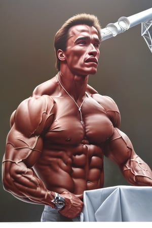 (8k, 3D, UHD, highly detailed, masterpiece, professional oil painting) A hybrid of YOUNG ARNOLD SCHWARZENEGGER • Intricately detailed, intricate complexity, 8k resolution, octane render, hdr+, photoreal, hyperreal, masterpiece, body